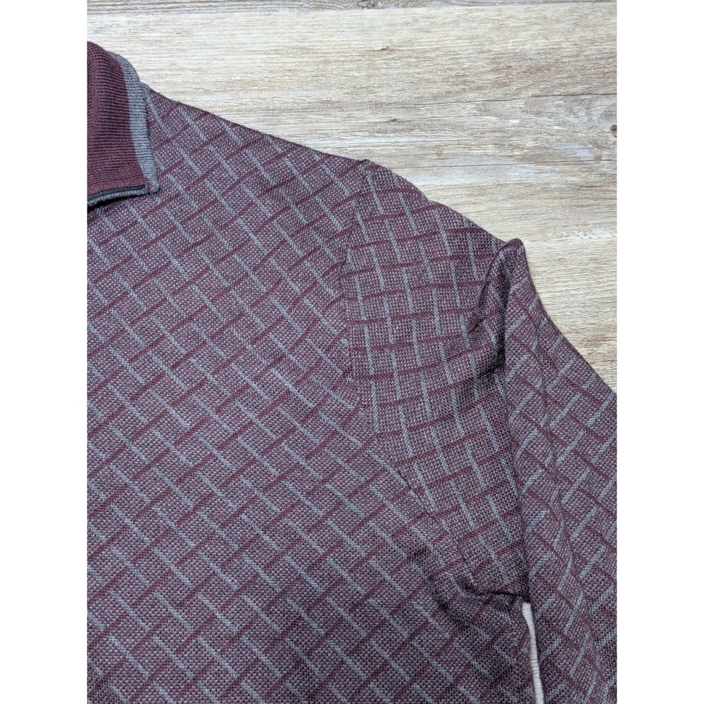 Jos A Bank Mens Burgundy Grey Diamond Pattern Merino Wool 1/4 Zip Sweater L - Picture 8 of 11